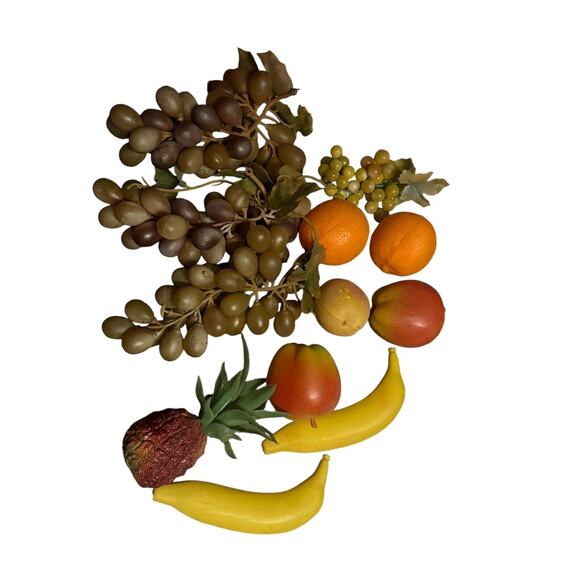 Plastic VTG Faux Artificial Fruit MCM Grapes Pineapple Bananas Apple Peach - Picture 1 of 5